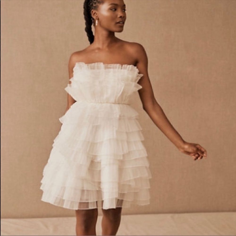BHLDN white strapless ruffle dress size 4